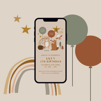 Woodland Kids Party Invitation Digital Download