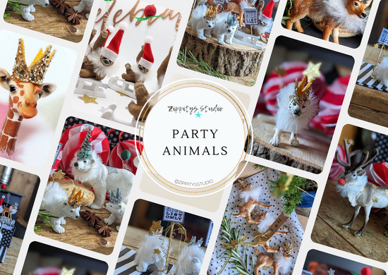 Zippitysstudio image featuring a collection of Christmas animal cake toppers