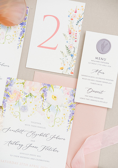 Whimsical floral wedding invitation set