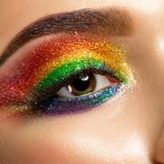 A rainbow glitter eyeshadow makeup. look.