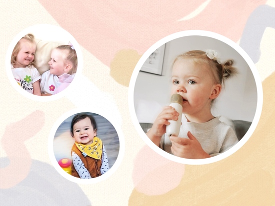 A joyous banner celebrating children enjoying their Bespoke and Personalised Music. Sisters, brothers, and families singing, dancing, and laughing