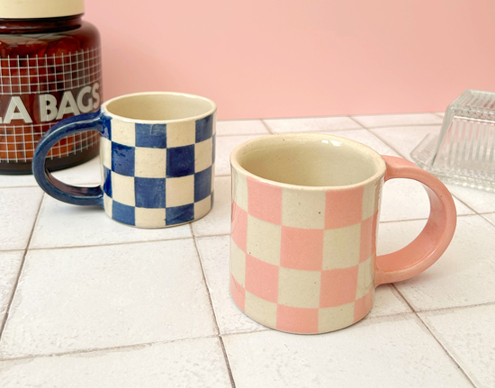 Two checkered mugs