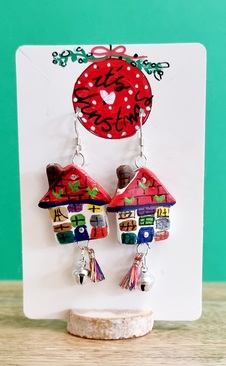 Christmas Colourful Gingerbread house earrings