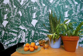 Screen printed tropical wallpaper by Katie Charleson