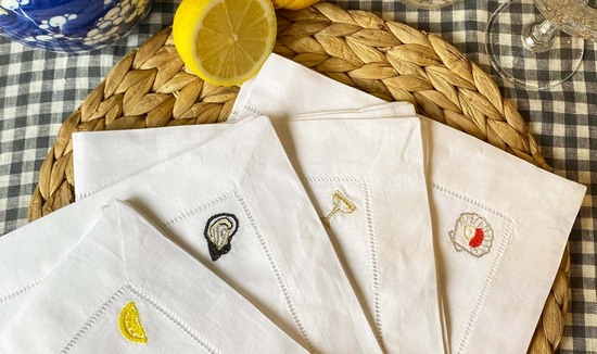 Hand embroidered seafood napkins