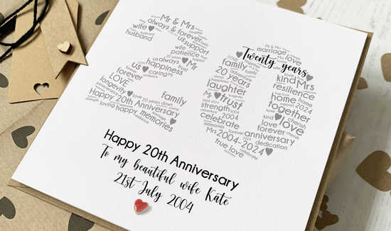 Personalised 20th Anniversary Card With China Heart