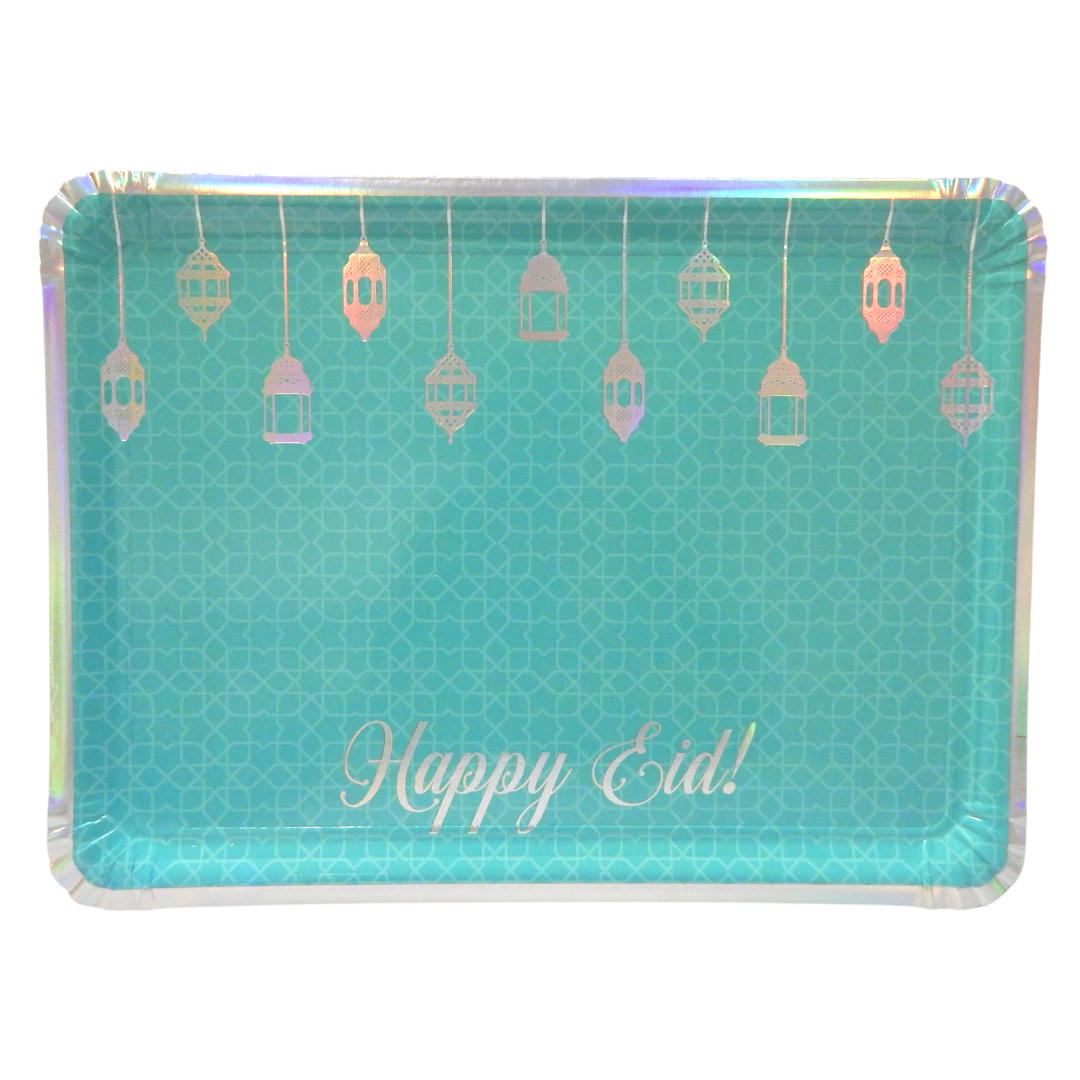 Eid Mubarak Serving Trays 3pk Teal And Iridescent