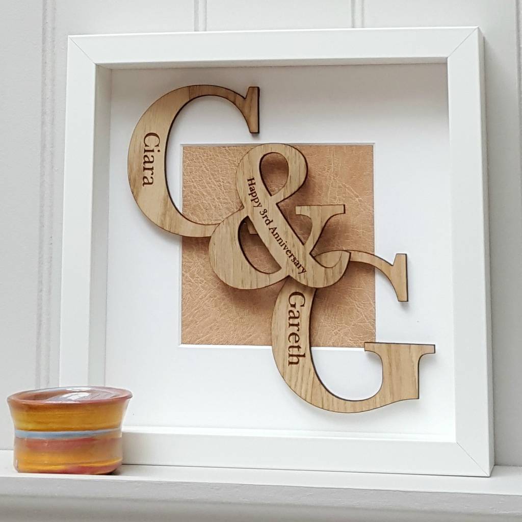 Leather Anniversary Oak Initials Artwork | Artwork | Framed |
