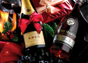 Festive Champagne and cognac selection.