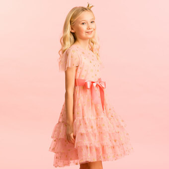Girls Party Dress Shimmer Pink Sequin & Star Tulle
