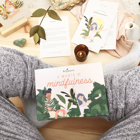 lifestyle shot of illustrative mindful cards and salts