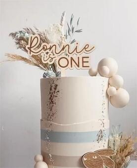 Personalised Wooden Cake Topper in Cake