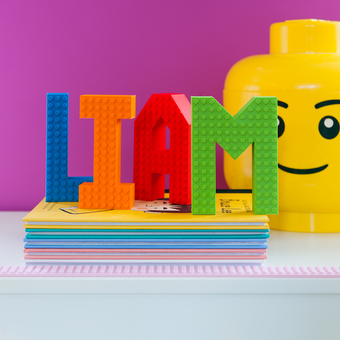 3D printed Lego compatible letters spelling 'Liam'