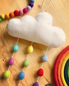 Handmade felt cloud with rainbow raindrops