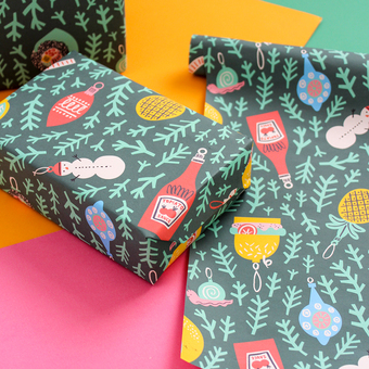 Illustrated Christmas Wrapping Paper by Happy Go Lucky