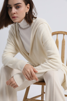 Model with cashmere cardigan