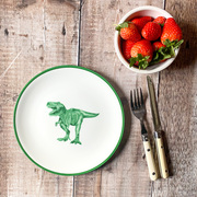 T-Rex plate, hand finished with green rim