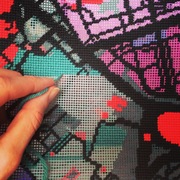 Contemporary modern tapestry needlepoint stitching