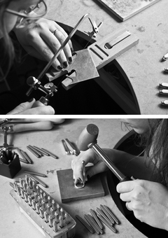 A silversmith personalising a necklace by hand