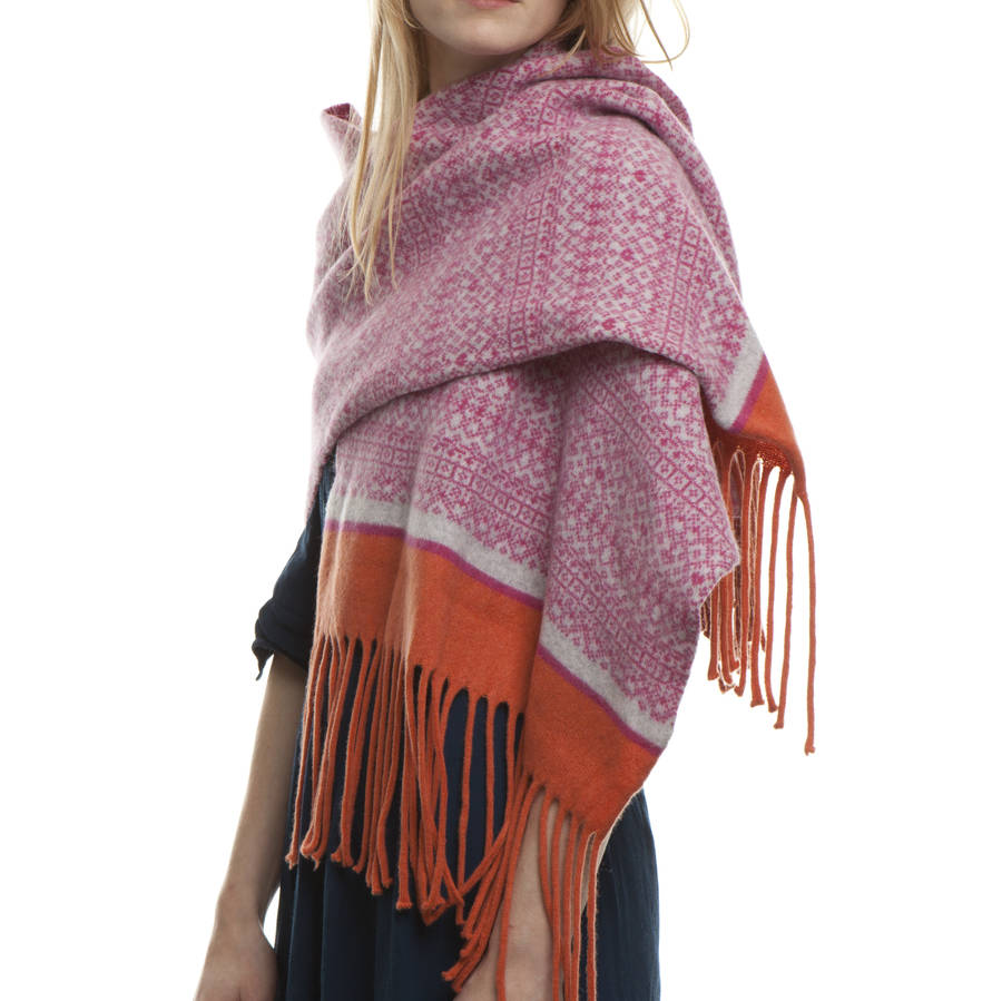 Suzie Lee Knitwear Knitted Fair Isle Blanket Wrap Ladies Scarf | 