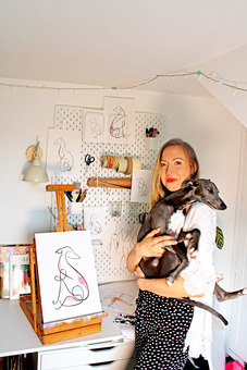 In my studio with my trusty helper Inca the Whippet