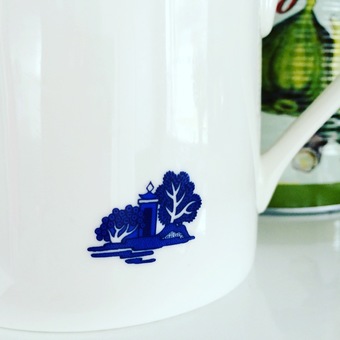 Detail of Blue Willow Deconstructed English bone china mug by TIME AND TOAST