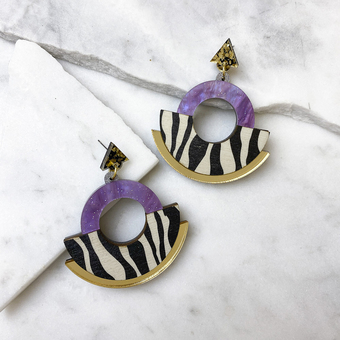 glitter, mirror, shimmering acrylic and zebra print hoop earrings