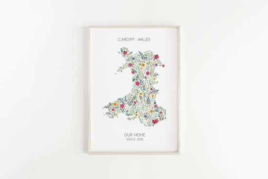 Personalised floral map of Wales