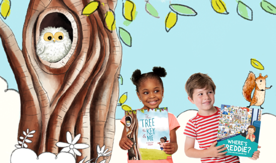 Cover Image with kids and owl in background