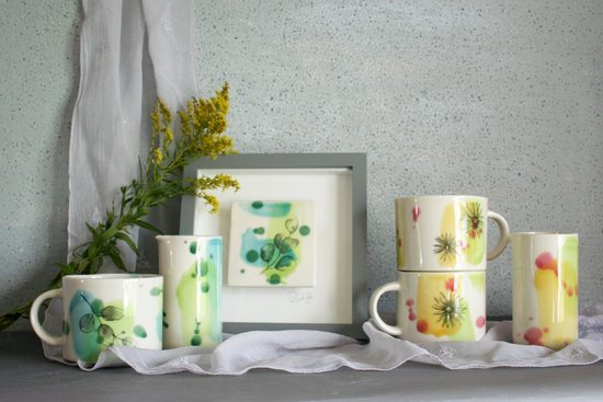Porcelain ceramic wares with botanical themed decoration