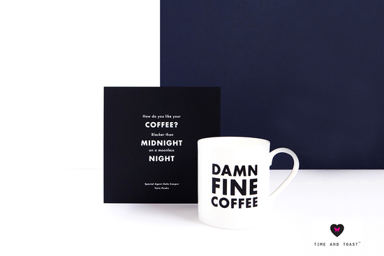 DAMN FINE COFFEE mug and black coffee greetings card by TIME AND TOAST