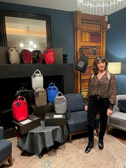 Lisa Rolland founder with KTSU Kristina Shoe Bags