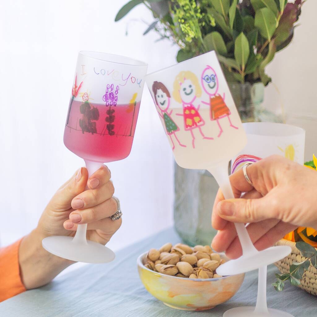 Personalised Wine Glasses With Childs Drawing