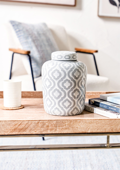 White and grey ceramic vase with geometric pattern