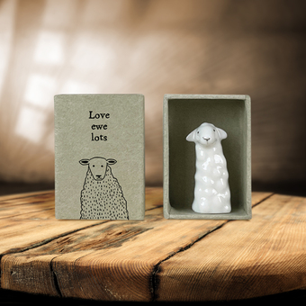 'Love you lots' Ceramic sheep in a matchbox.