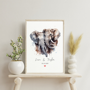 An elephant print personalised with a couples names