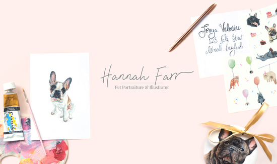 Hannah Farr pink pet portrait and greetings card