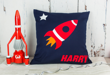 personalised rocket cushion