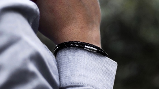 Mens leather personalised bracelet