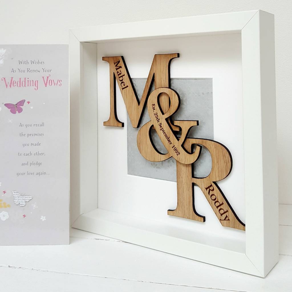 25th Silver Wedding Anniversary Oak Initials Artwork | Artwork | Framed |