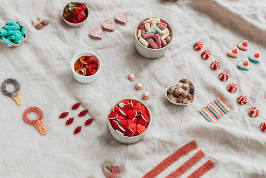 Colourful sweets flatlay