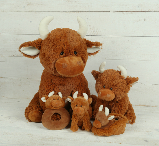 highland cow soft toy and plush rattle