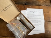 open bx with glass goodies, tools, instructions and note paper inside - NAOMI'S GLASS CLASS Make Your Own at Home Kits