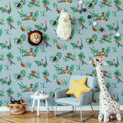 Jungle animals children's Wallpaper in blue colour