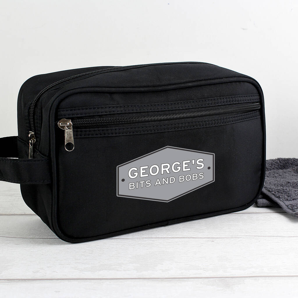 Personalised Black Wash Bag Gift For Him
