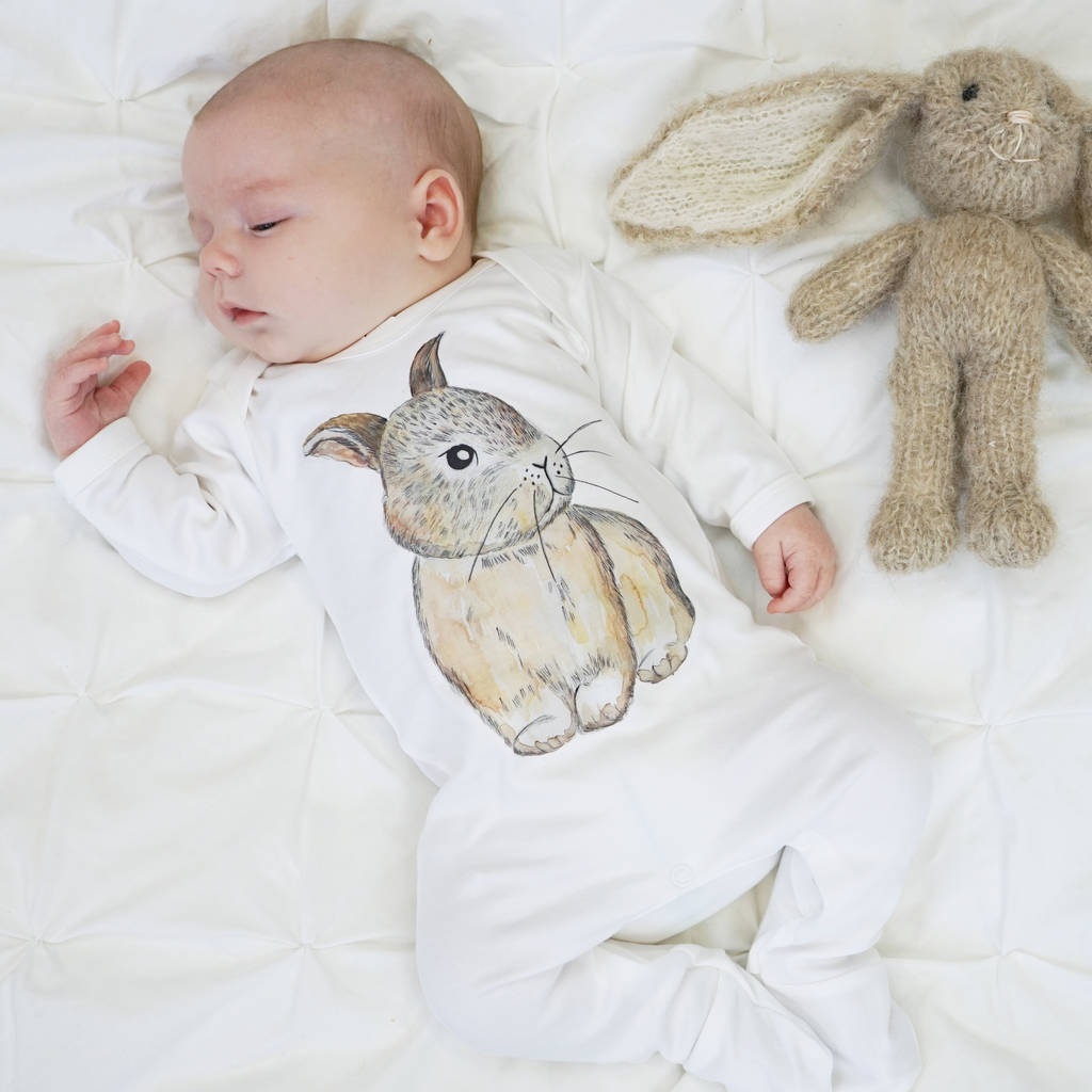 Baby Bunny Rabbit Watercolour Baby Sleepsuit  