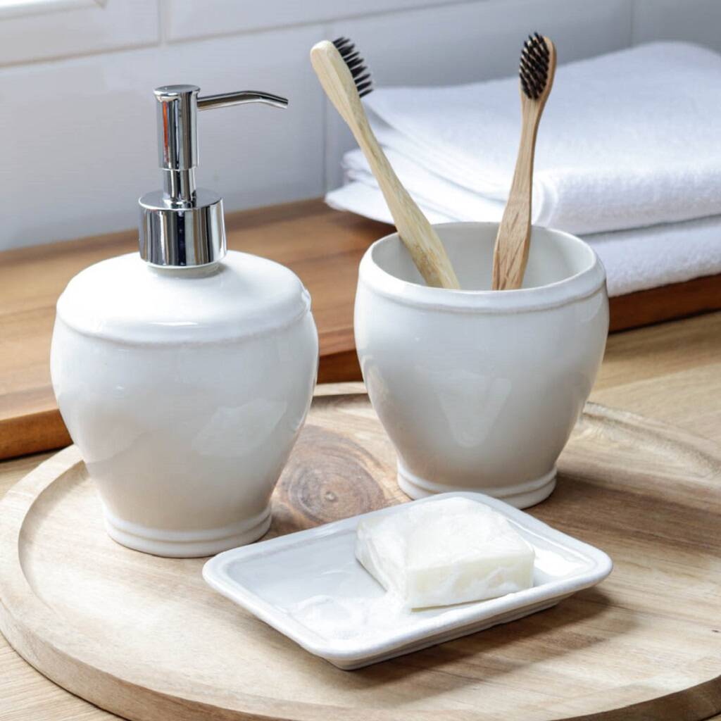 Off White Stoneware Bathroom Accessory