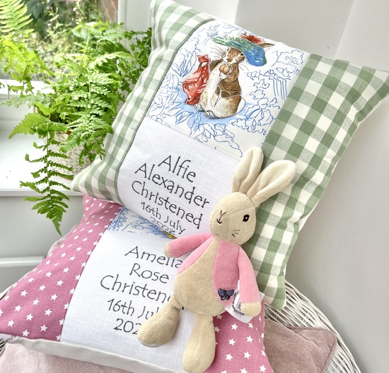 Peter Rabbit Name and Date Cushion