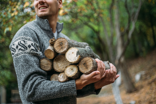 Man collecting wood logs