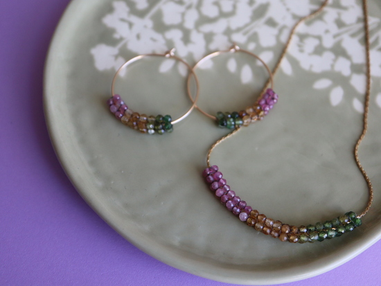 rainbow tourmaline earrings and necklace